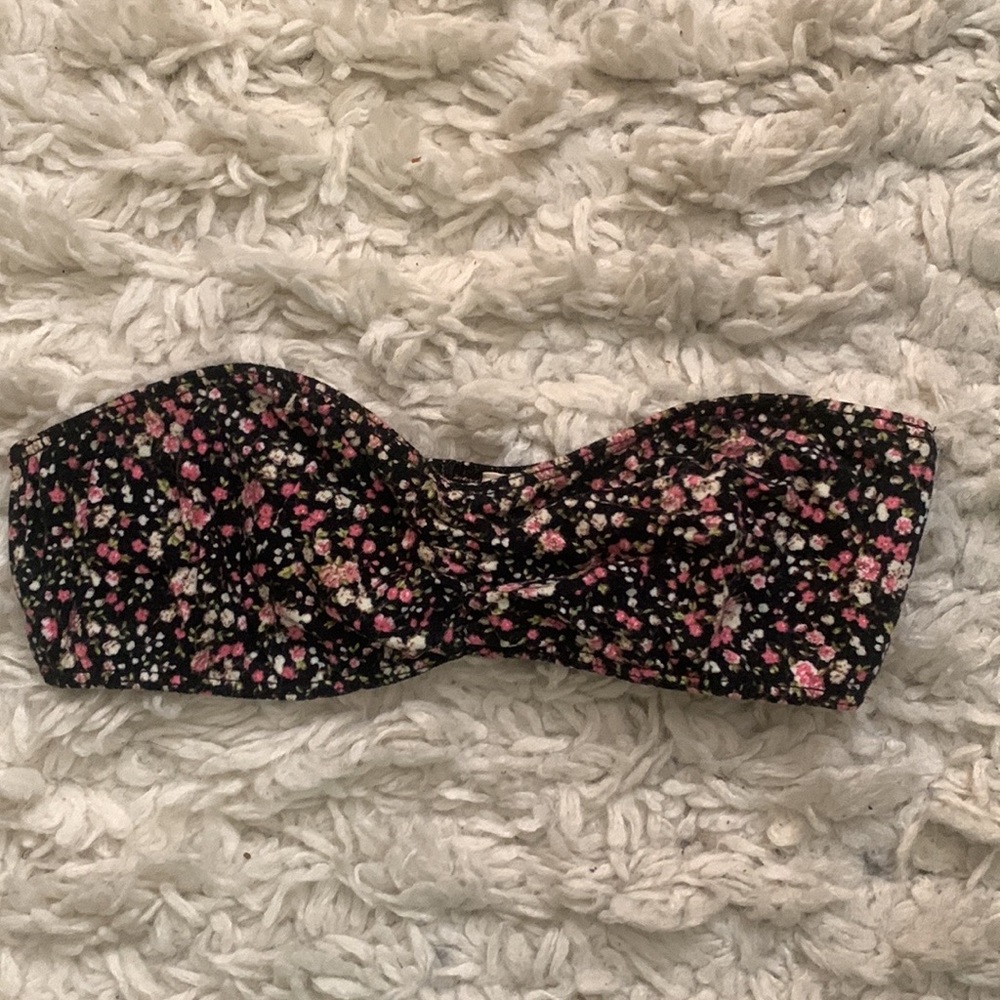 BDG Black Floral Bandeau Top